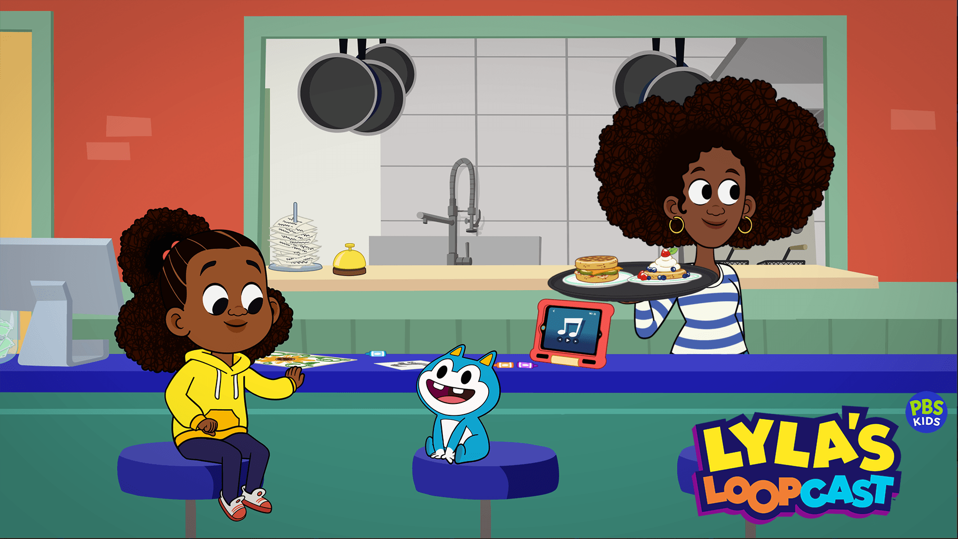 Lydia encourages Lyla and Stu to write a catchy jingle for Loops Lunch.